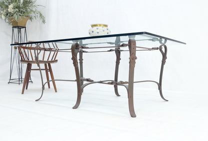 Wrought Iron Faux Belts Rinded Together Base 3/4" Glass Top Large Coffee Table