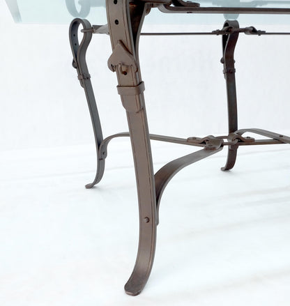 Wrought Iron Faux Belts Rinded Together Base 3/4" Glass Top Large Coffee Table