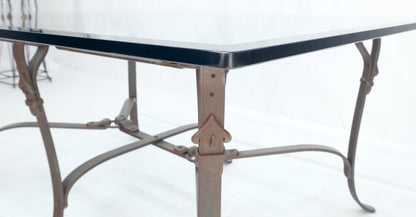 Wrought Iron Faux Belts Rinded Together Base 3/4" Glass Top Large Coffee Table