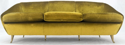 Italian MId Century Modern Gold Velvet Upholstery Cloud Shape Sofa Cast Brass