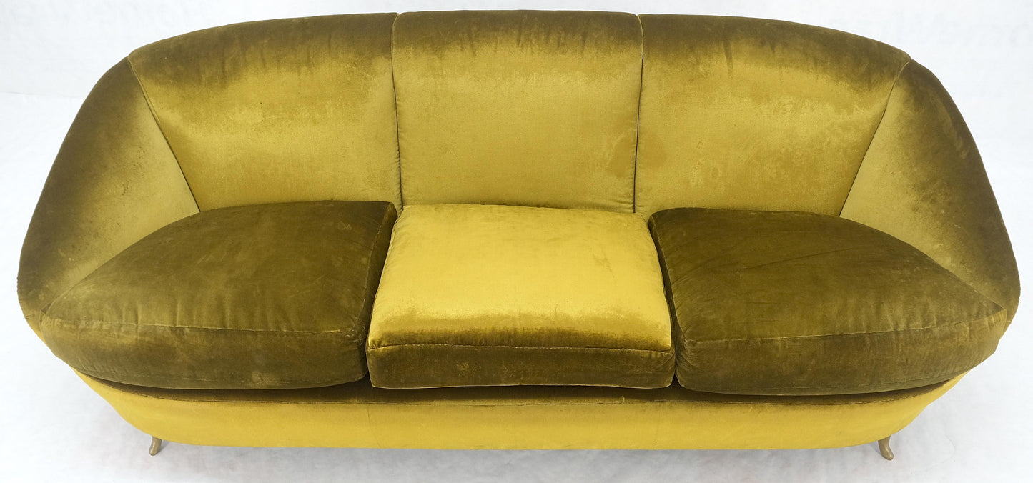 Italian MId Century Modern Gold Velvet Upholstery Cloud Shape Sofa Cast Brass