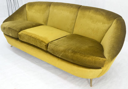 Italian MId Century Modern Gold Velvet Upholstery Cloud Shape Sofa Cast Brass