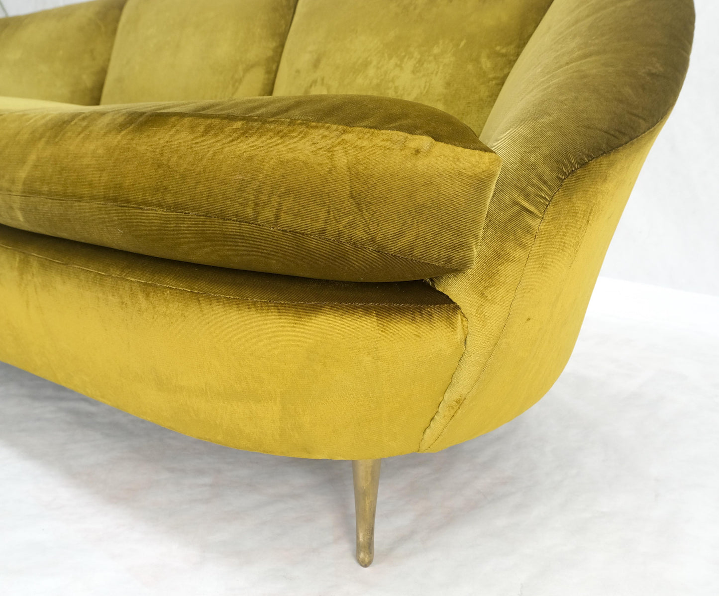 Italian MId Century Modern Gold Velvet Upholstery Cloud Shape Sofa Cast Brass