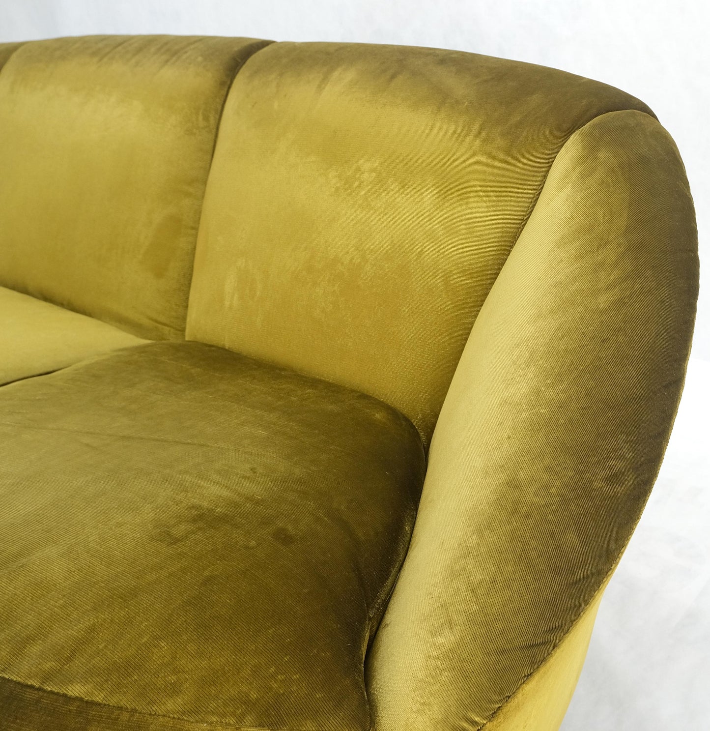 Italian MId Century Modern Gold Velvet Upholstery Cloud Shape Sofa Cast Brass