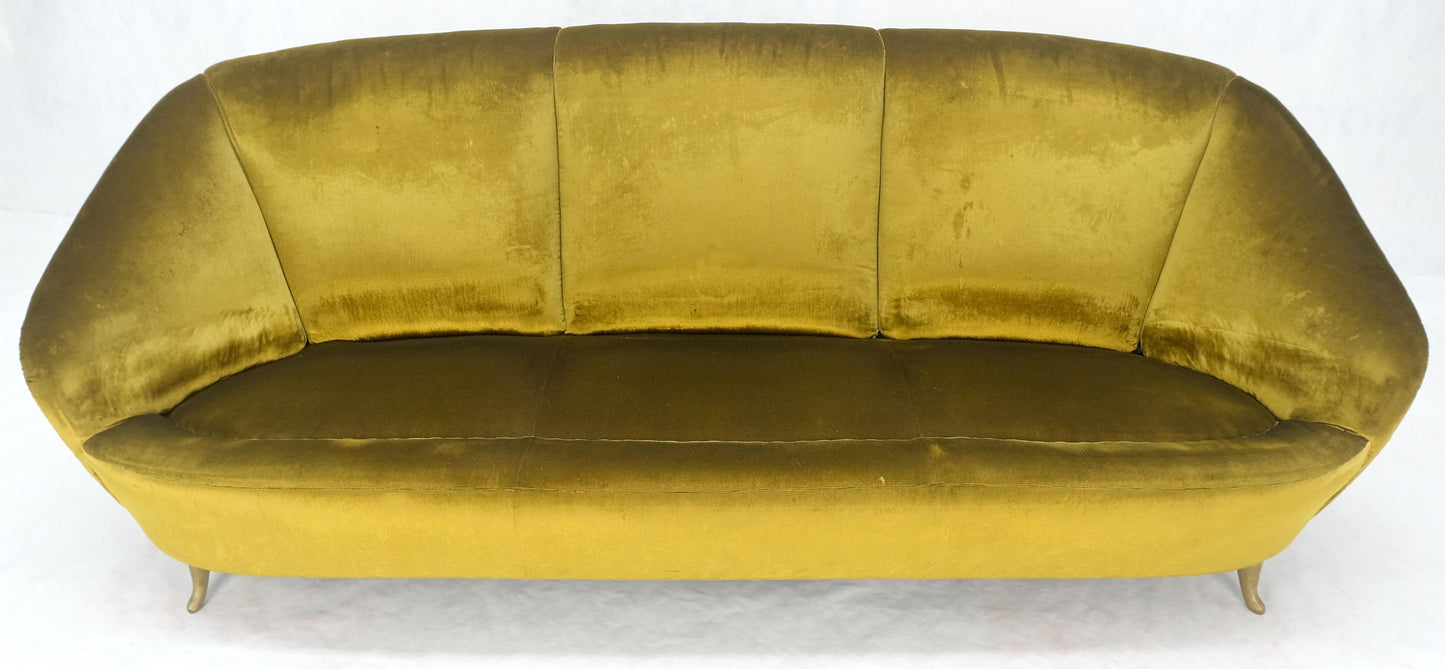 Italian MId Century Modern Gold Velvet Upholstery Cloud Shape Sofa Cast Brass