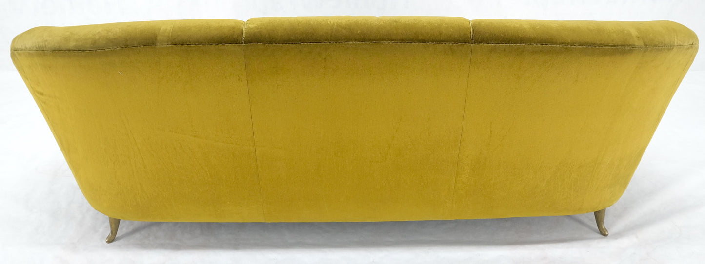 Italian MId Century Modern Gold Velvet Upholstery Cloud Shape Sofa Cast Brass