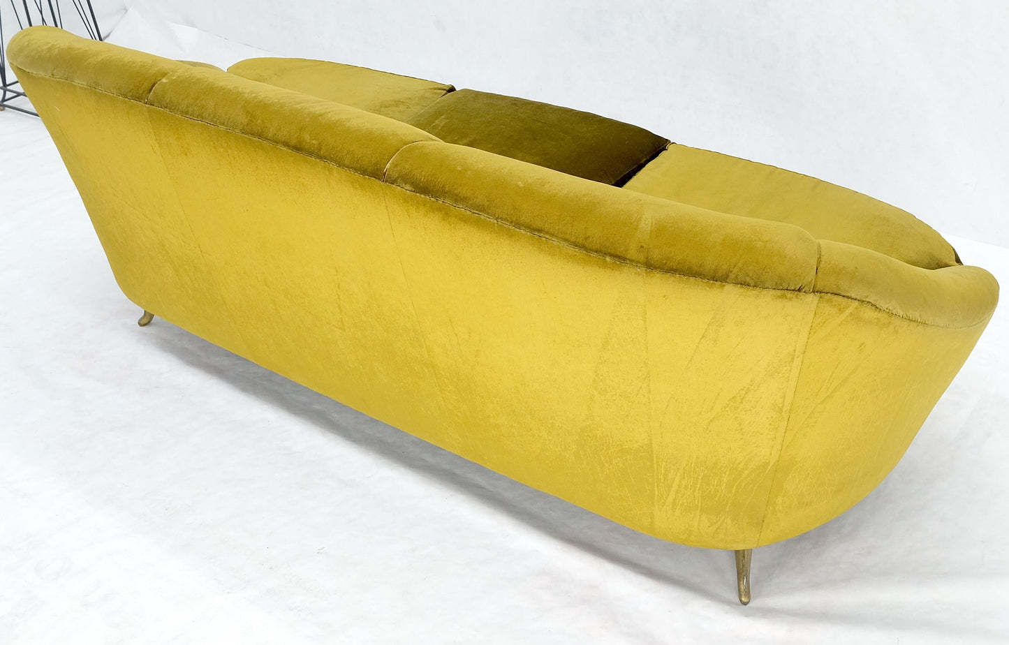 Italian MId Century Modern Gold Velvet Upholstery Cloud Shape Sofa Cast Brass