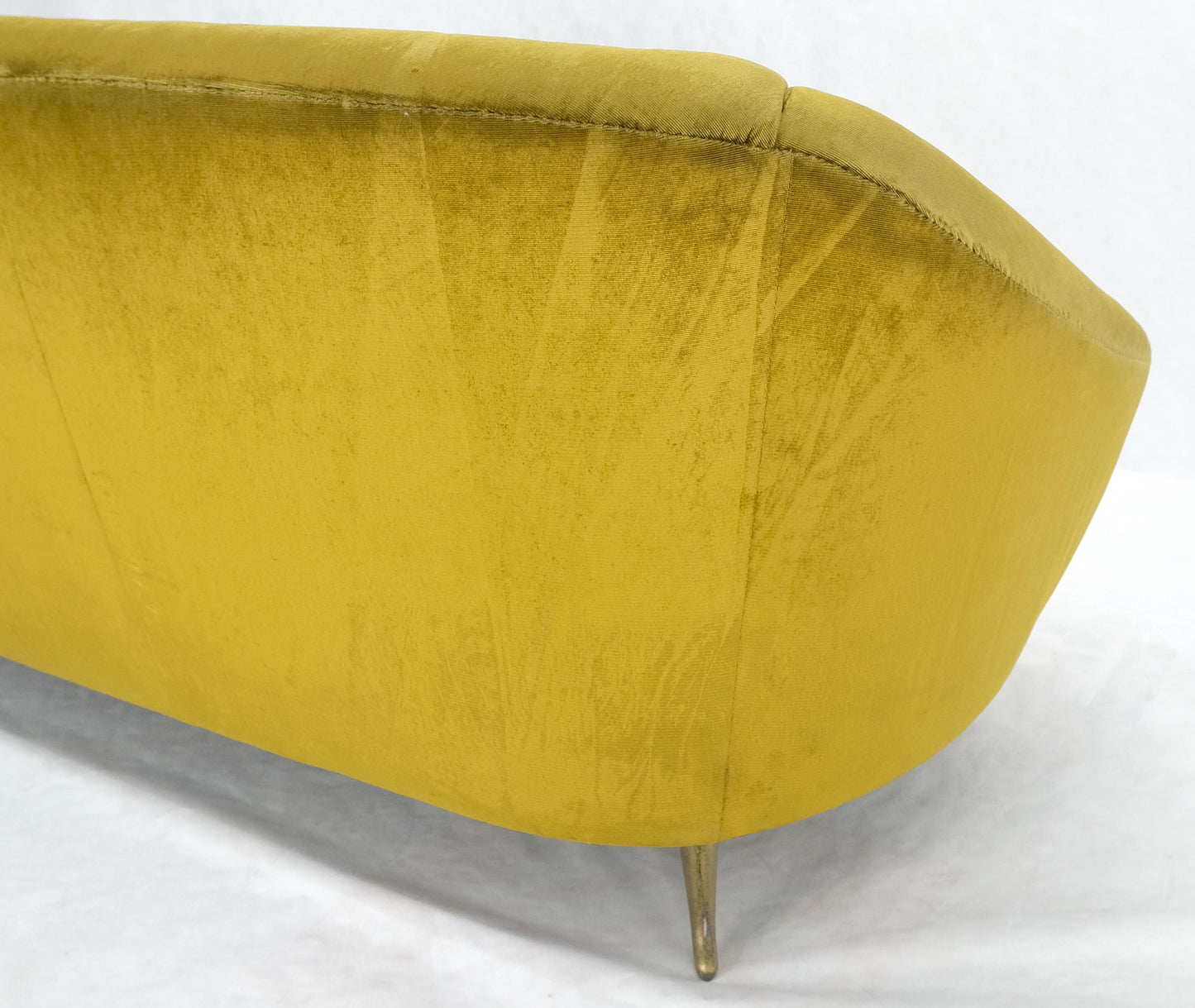 Italian MId Century Modern Gold Velvet Upholstery Cloud Shape Sofa Cast Brass