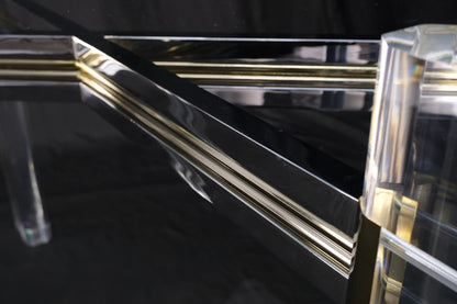 Chrome Brass & Lucite X Shape Base Beveled Glass Top Rectangle Dining Table Mint