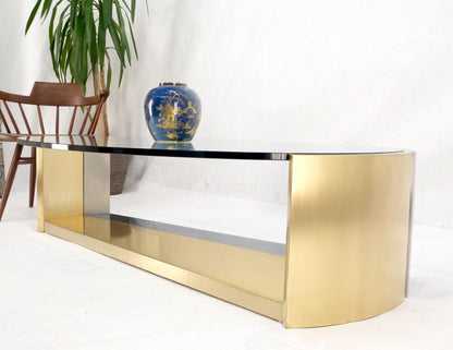 Large Oval Glass Top Brushed Stainless & Brass Base Coffee Table Nice