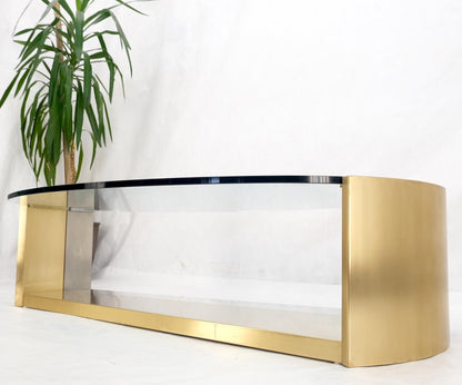 Large Oval Glass Top Brushed Stainless & Brass Base Coffee Table Nice