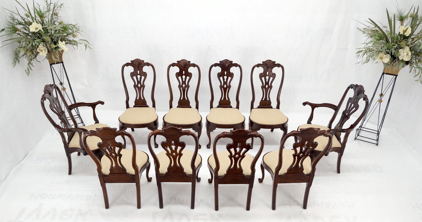 Set of 10 New Linen Upholstery Walnut Dining Chairs by Henredon Mint