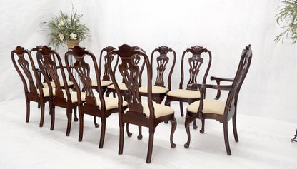 Set of 10 New Linen Upholstery Walnut Dining Chairs by Henredon Mint