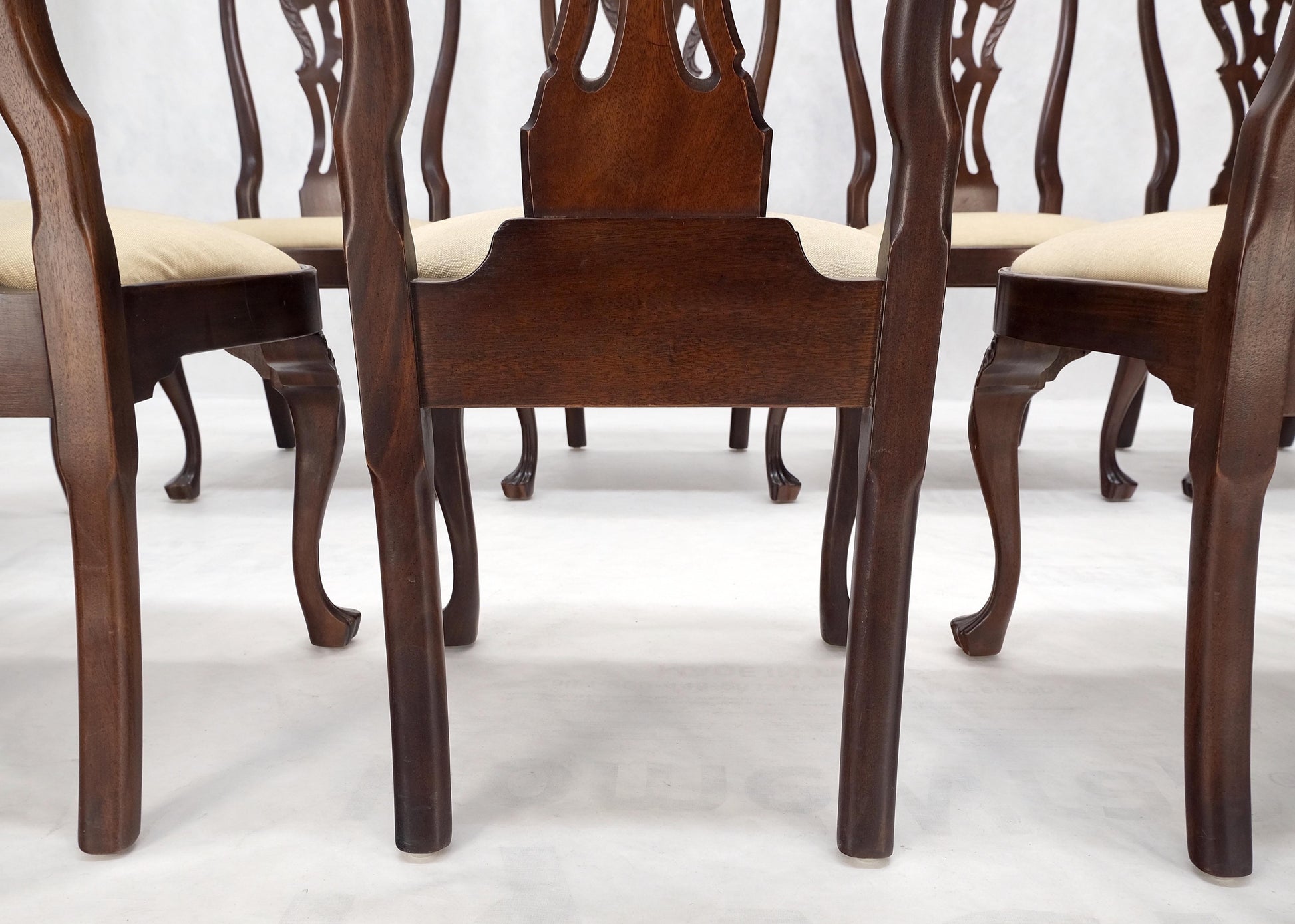 Set of 10 New Linen Upholstery Walnut Dining Chairs by Henredon Mint