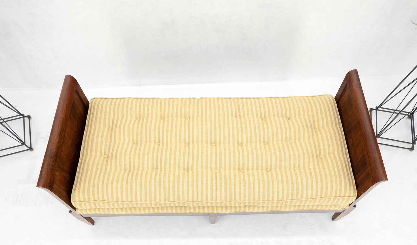 Mahogany Slight Panels Arms Compact Daybed Style Gold Stripe Window Bench MINT!