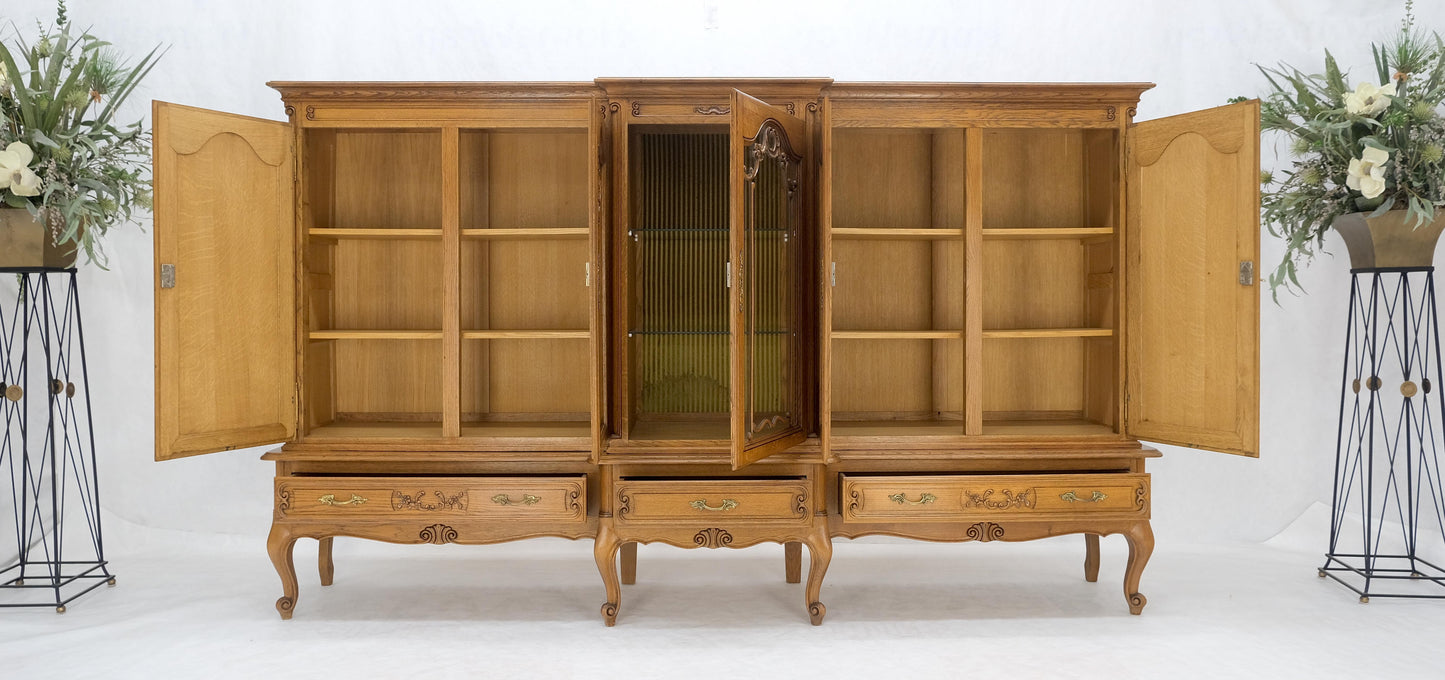 Carved Oak Oversize 5 Doors Long Credenza Cabinet Sideboard w/ Shelves Drawer