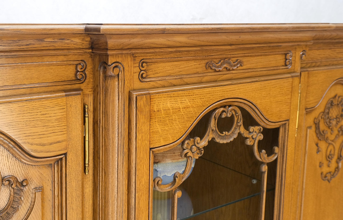 Carved Oak Oversize 5 Doors Long Credenza Cabinet Sideboard w/ Shelves Drawer