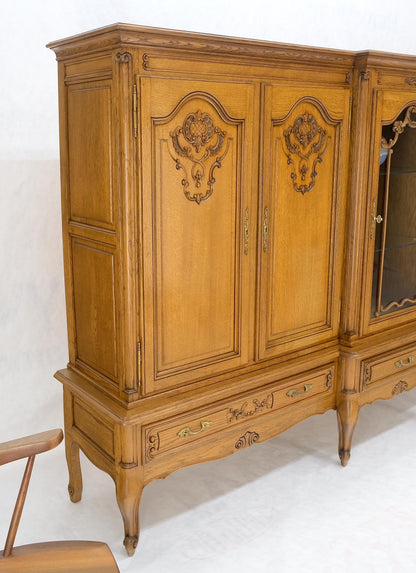 Carved Oak Oversize 5 Doors Long Credenza Cabinet Sideboard w/ Shelves Drawer