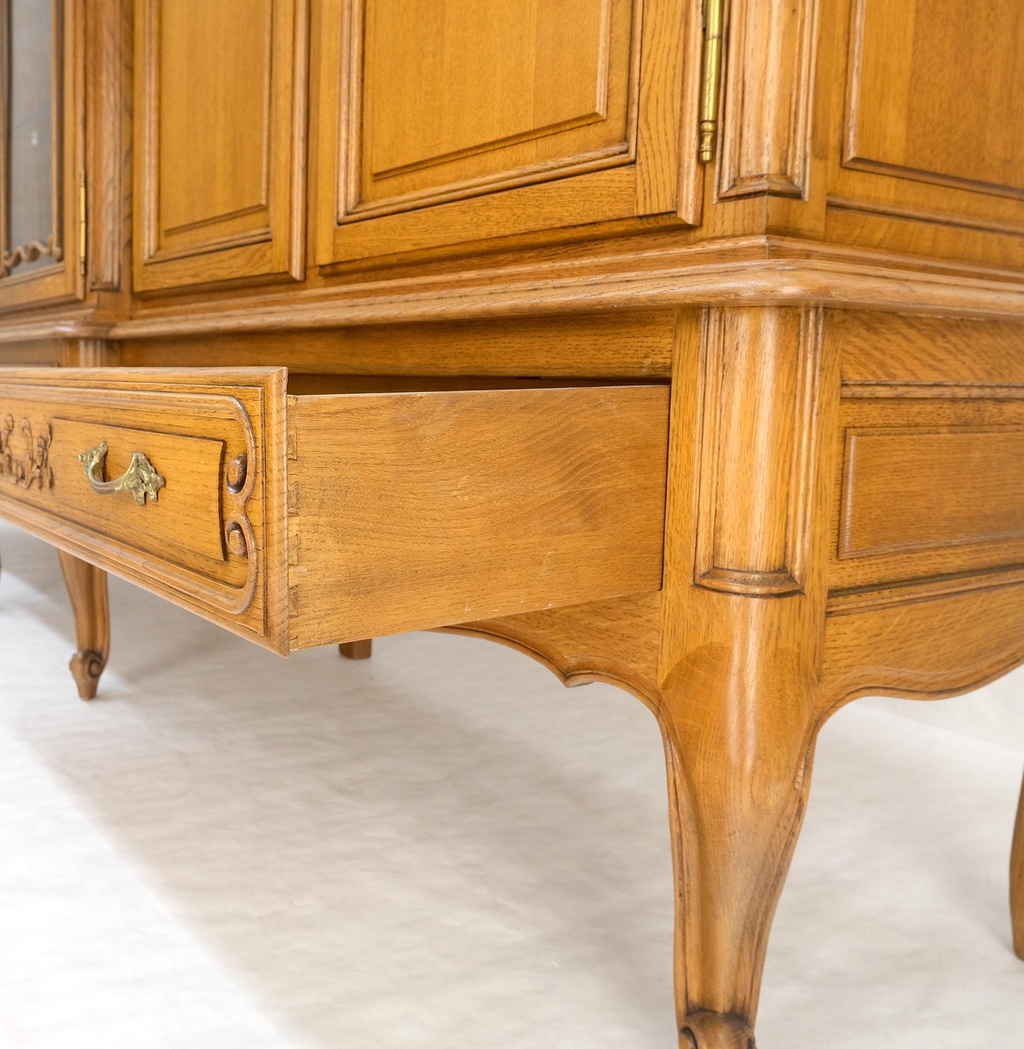 Carved Oak Oversize 5 Doors Long Credenza Cabinet Sideboard w/ Shelves Drawer