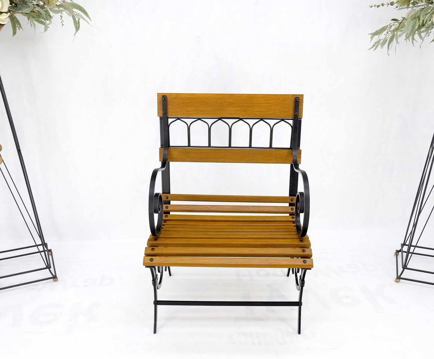 Restored 1920s Wrought Iron & Oak Slat Park Bench Mint!