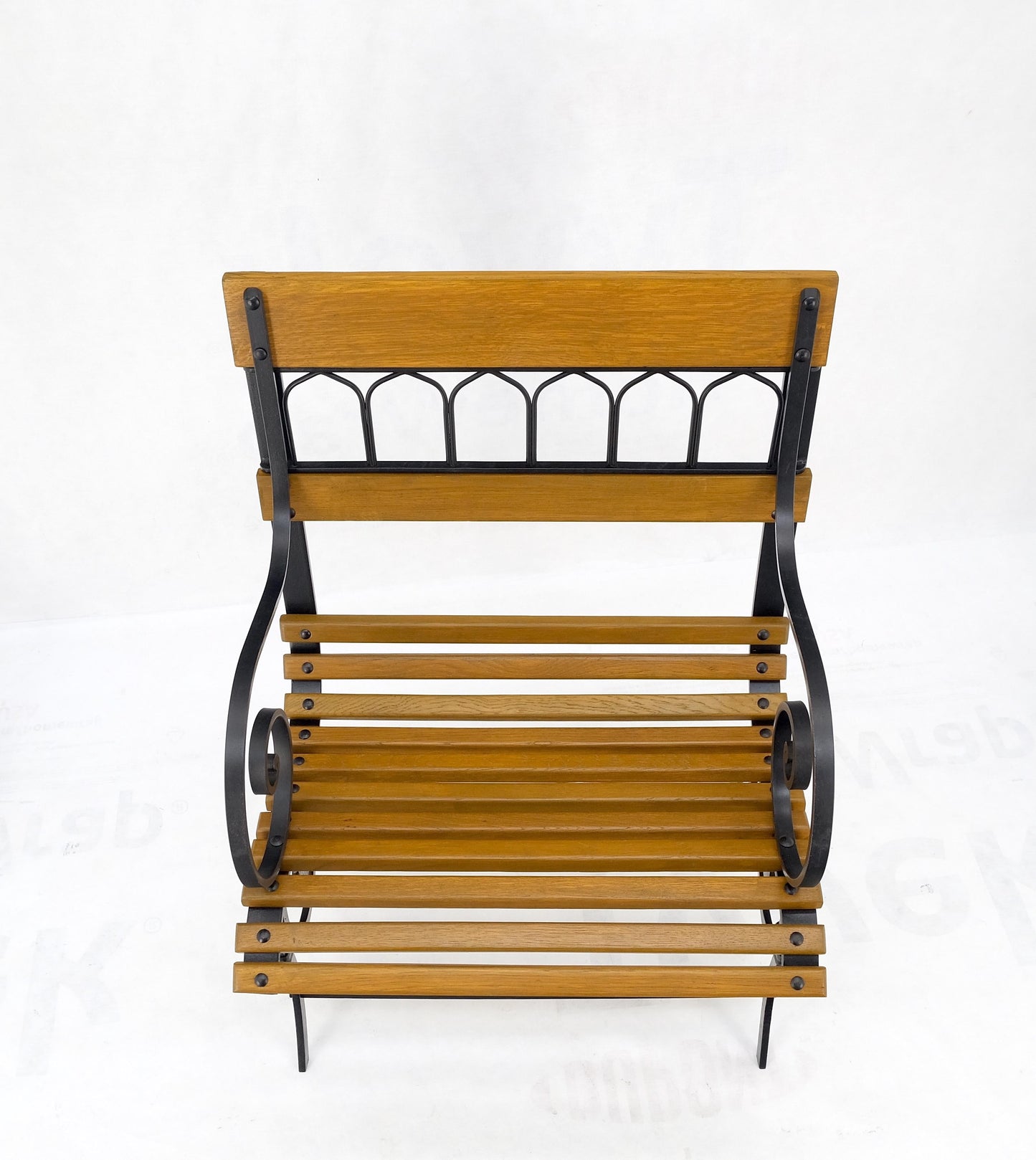 Restored 1920s Wrought Iron & Oak Slat Park Bench Mint!