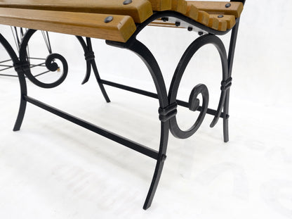 Restored 1920s Wrought Iron & Oak Slat Park Bench Mint!