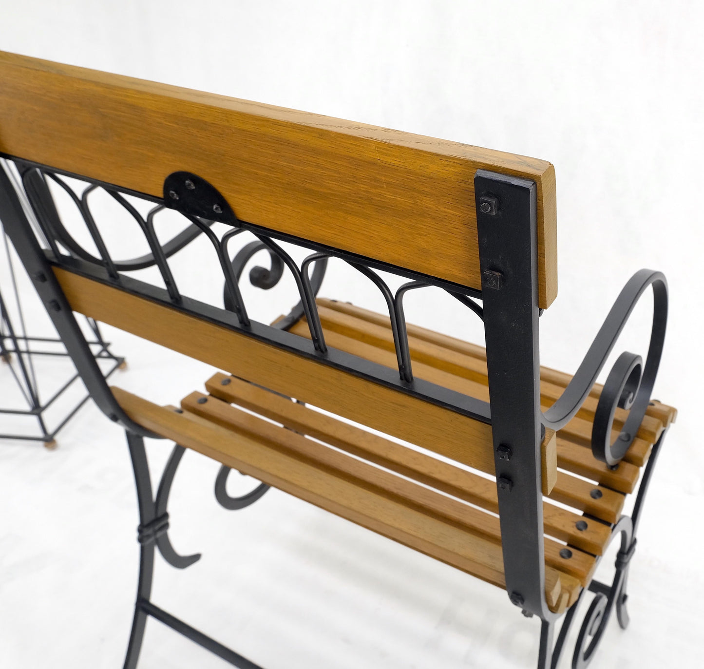 Restored 1920s Wrought Iron & Oak Slat Park Bench Mint!