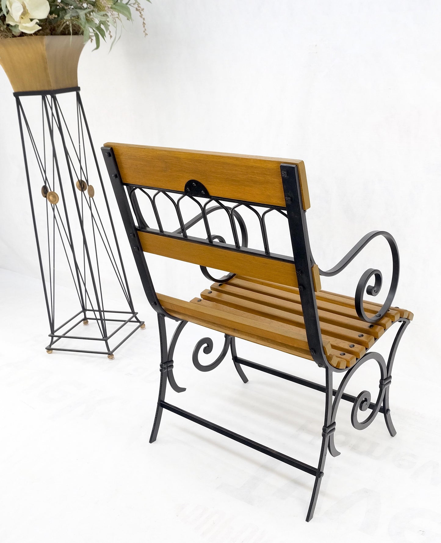 Restored 1920s Wrought Iron & Oak Slat Park Bench Mint!