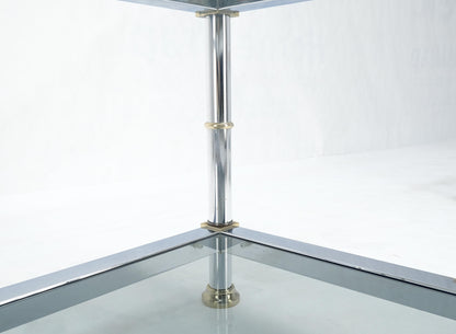 Pair of Square Chrome & Brass Smoked Glass Two Tier End Side Tables MINT!