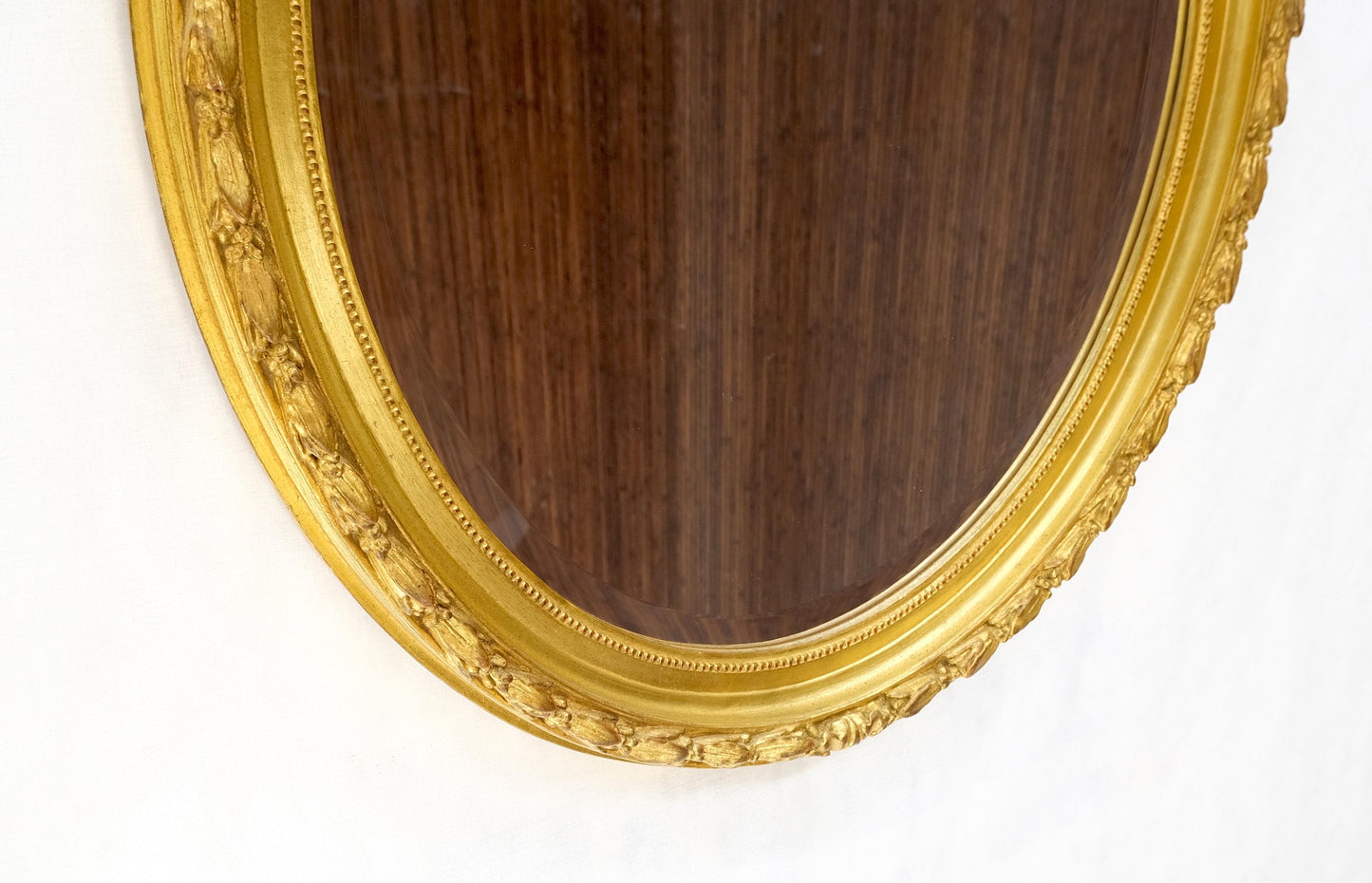 Oval Gilt Ribbon Spikelet of Wheat Pattern Carved Wood Wall Mirror MINT!