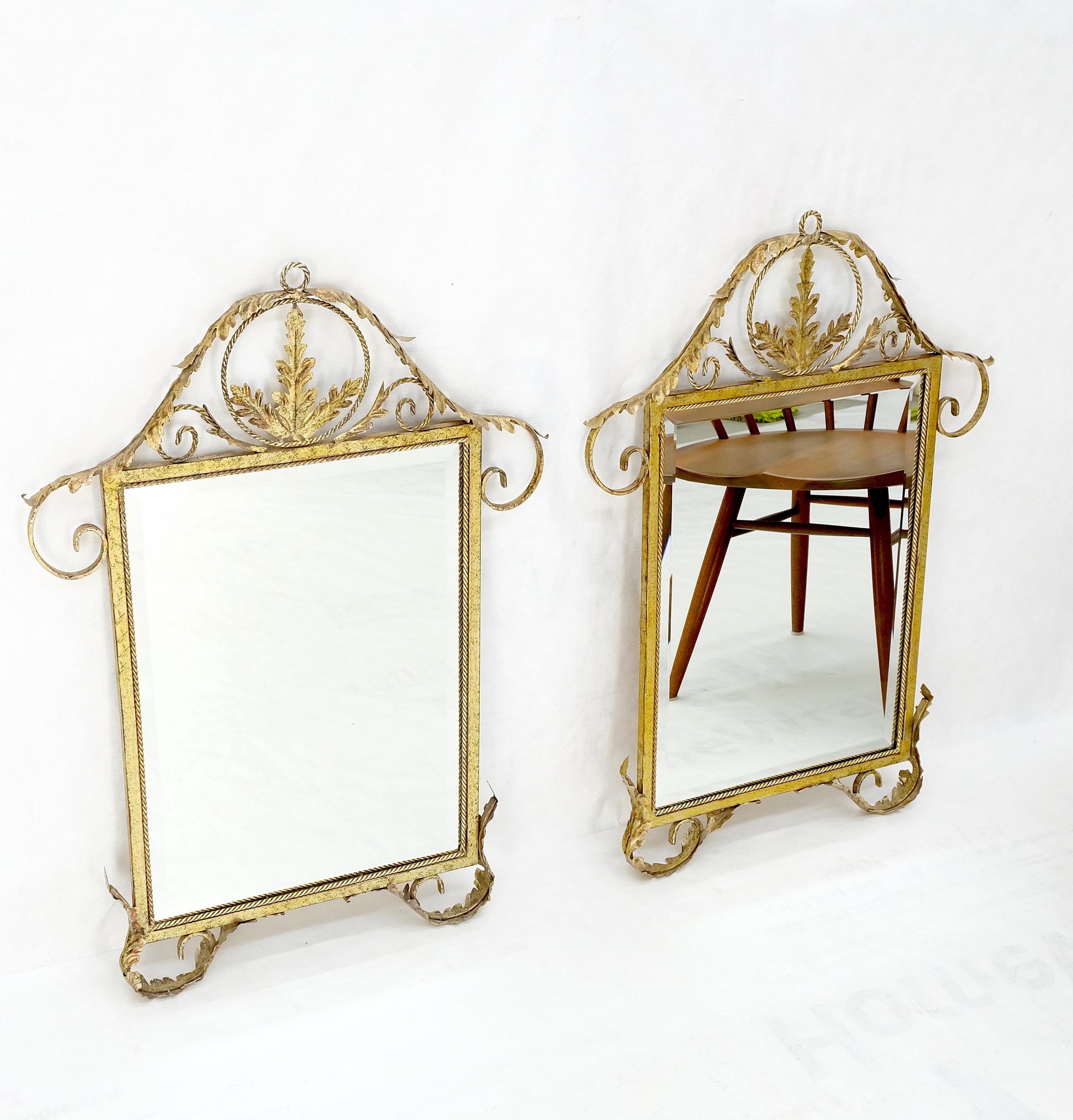 Pair of Regency Style Gilt Metal Rectangle Wall Mirrors Mint!