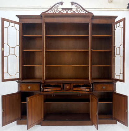 Georgian Flame Mahogany Breakfront Bookcase Butlers Drop Desk Individual Glass