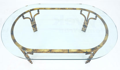 Faux Metal Bamboo Base Racetrack Oval 3/4" Thick Glass Top Coffee Table MINT!