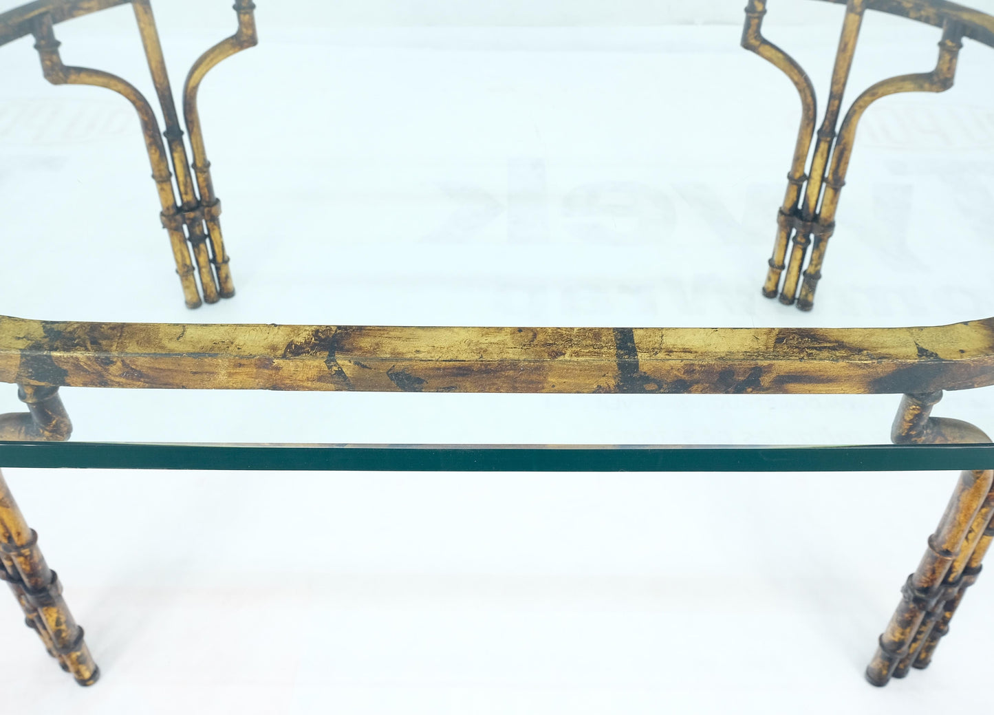 Faux Metal Bamboo Base Racetrack Oval 3/4" Thick Glass Top Coffee Table MINT!