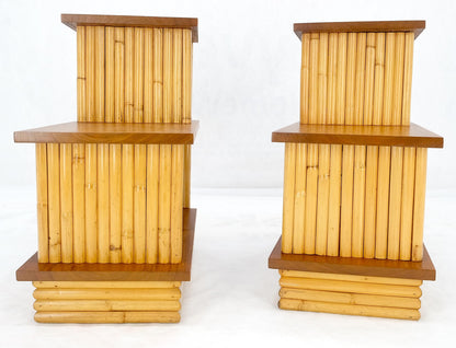 Pair of Restored 1950s Solid Mahogany & Bamboo Reed Step End Side Tables Stands