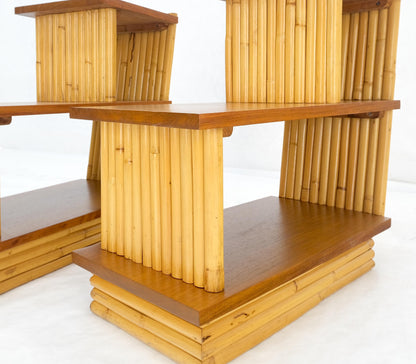 Pair of Restored 1950s Solid Mahogany & Bamboo Reed Step End Side Tables Stands