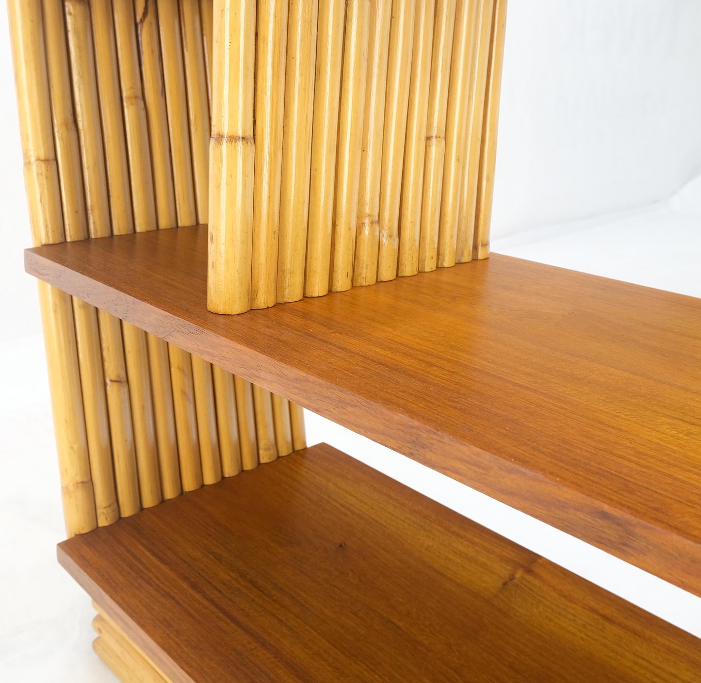 Pair of Restored 1950s Solid Mahogany & Bamboo Reed Step End Side Tables Stands