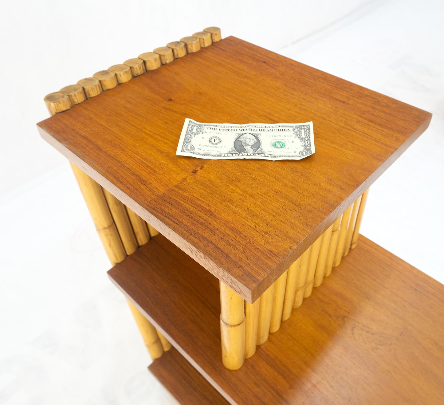 Pair of Restored 1950s Solid Mahogany & Bamboo Reed Step End Side Tables Stands