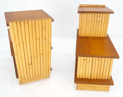 Pair of Restored 1950s Solid Mahogany & Bamboo Reed Step End Side Tables Stands