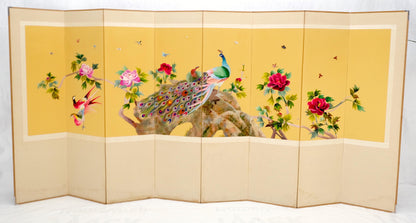 Oriental Decorative 8 Panel Silk Embroidery Peacock Scene Room Divider Screen