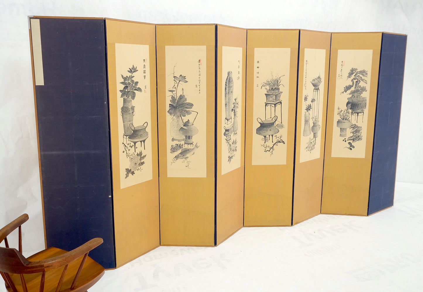 Oriental Decorative 8 Panel Silk Embroidery Peacock Scene Room Divider Screen