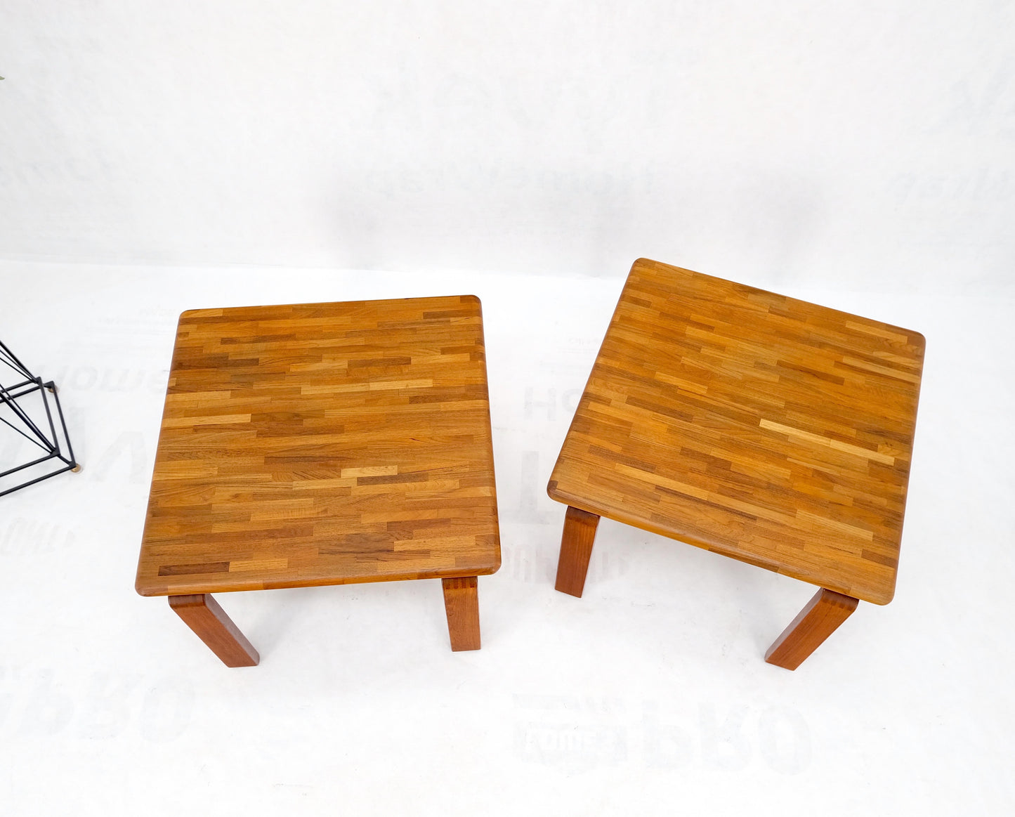 Pair of Solid Teak Danish Mid-Century Modern Square Side End Coffee Tables Mint