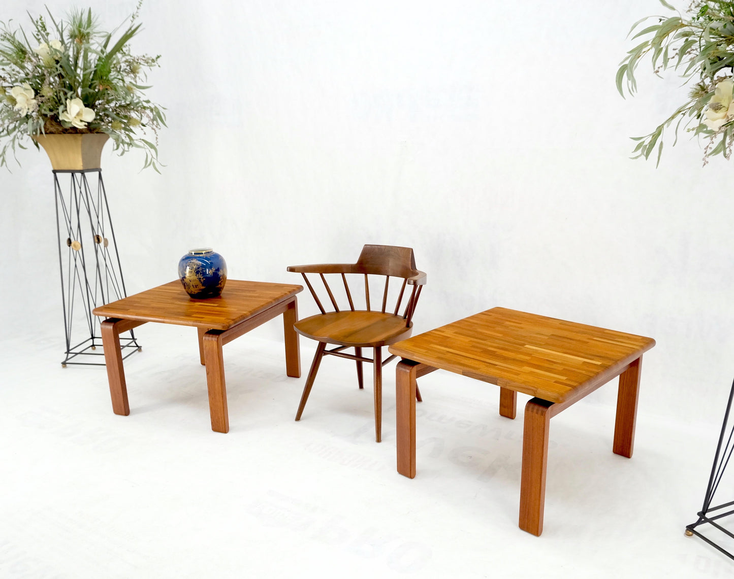 Pair of Solid Teak Danish Mid-Century Modern Square Side End Coffee Tables Mint