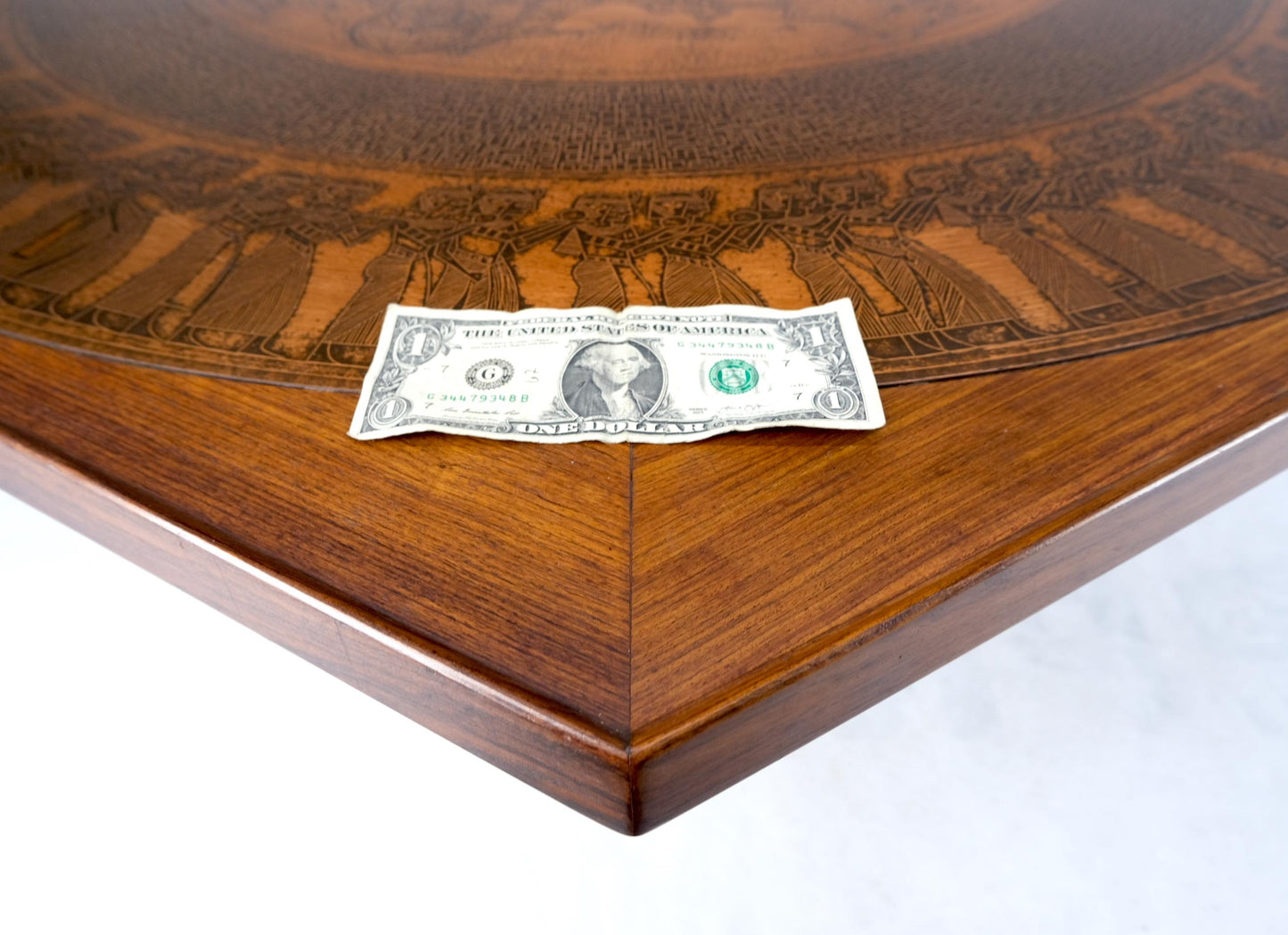 Large Hexagon Walnut & Egyptian Motif Copper Minting Top Coffee Table Ebonized