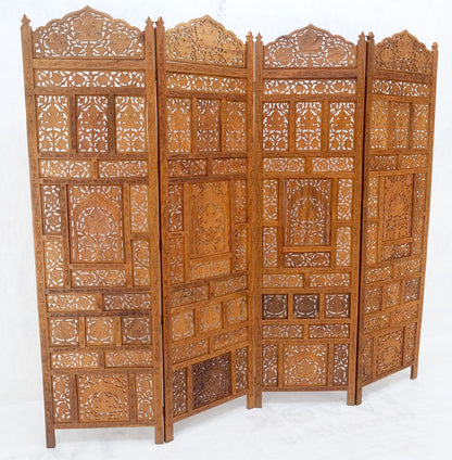 Fine Asian Carved Teak 4 Panels Screen Room Divider Mint!