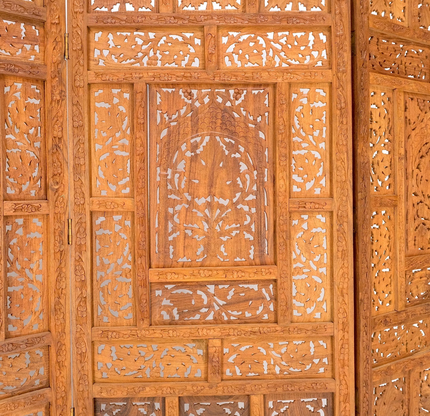 Fine Asian Carved Teak 4 Panels Screen Room Divider Mint!