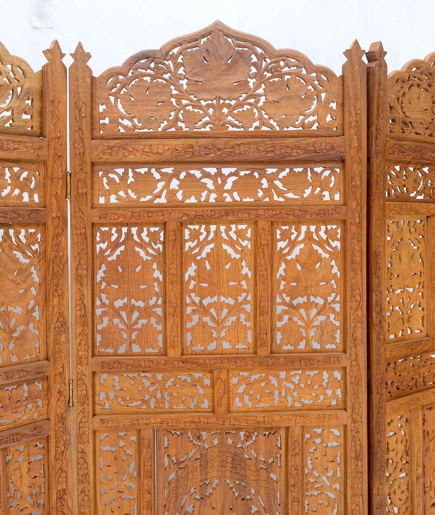 Fine Asian Carved Teak 4 Panels Screen Room Divider Mint!