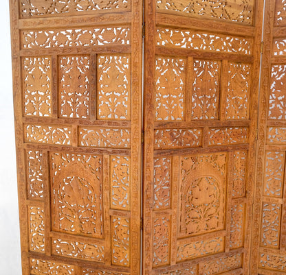 Fine Asian Carved Teak 4 Panels Screen Room Divider Mint!