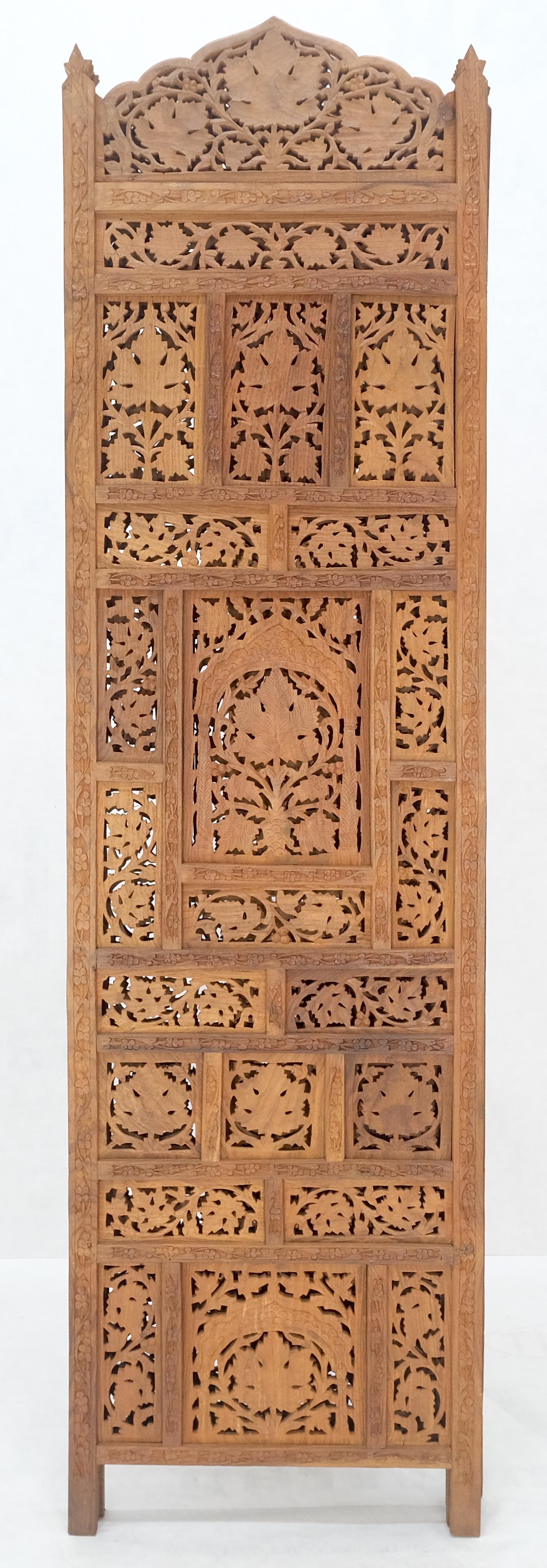 Fine Asian Carved Teak 4 Panels Screen Room Divider Mint!