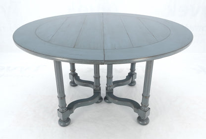 Baker Round Blue Grey Wash Milk Paint Style Finish Dining Table 2 Leaves MINT!